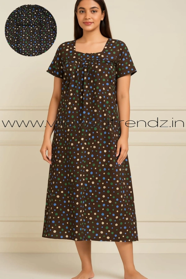 Ruthvi Ethnics Night Gown| Nighty| Elastic | Brown | NT19007 - Brown, 3XL