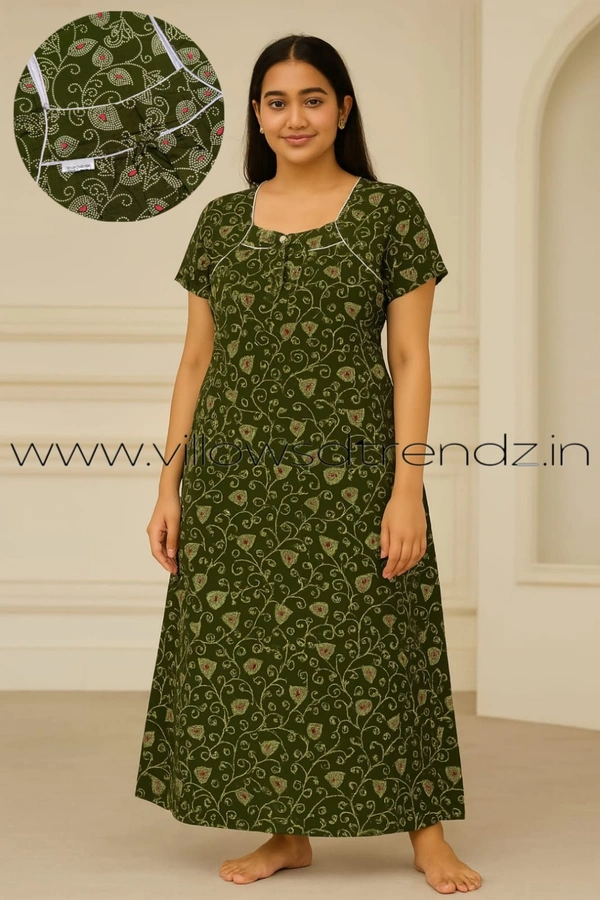 Ruthvi Ethnics Night Gown| Nighty| Elastic |Green | NT190052 - Green, XL