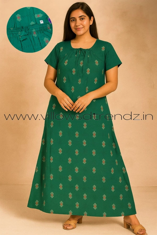 Ruthvi Ethnics Night Gown| Nighty| Elastic | Green | NT19008 - Green, 3XL