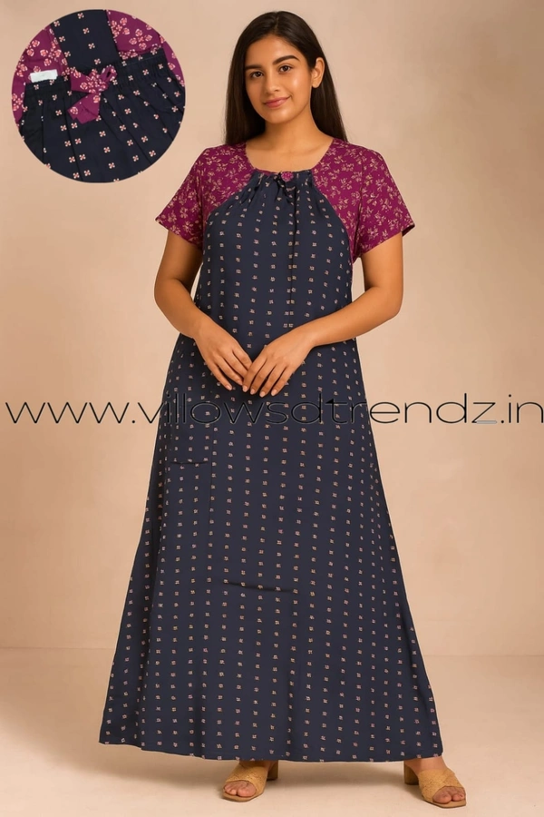 Ruthvi Ethnics Night Gown| Nighty| Elastic |Ink blue | NT190048 - Ink blue, XL