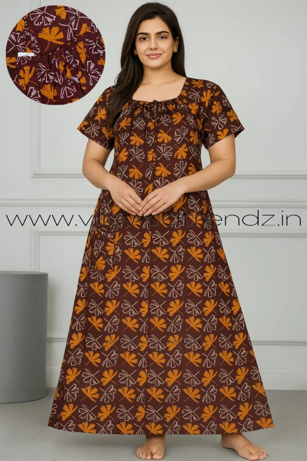 Ruthvi Ethnics Night Gown| Nighty| Elastic | Maroon | NT190012 - Maroon, 2XL
