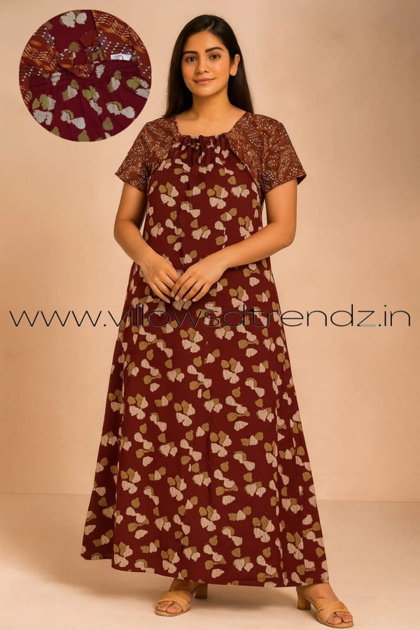 Ruthvi Ethnics Night Gown| Nighty| Elastic | Maroon | NT190047 - Maroon, XL