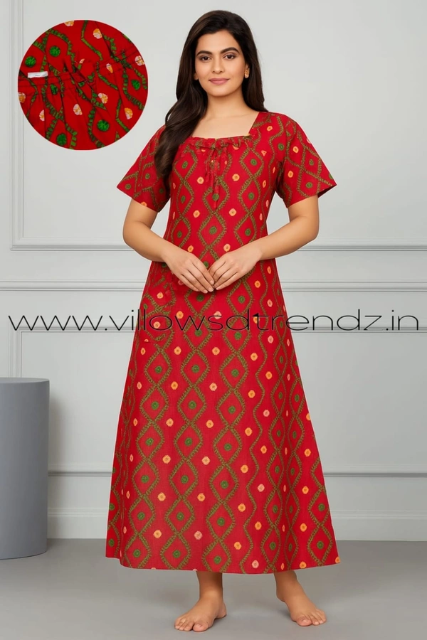 Ruthvi Ethnics Night Gown| Nighty| Elastic |Red| NT190036 - Red, 2XL