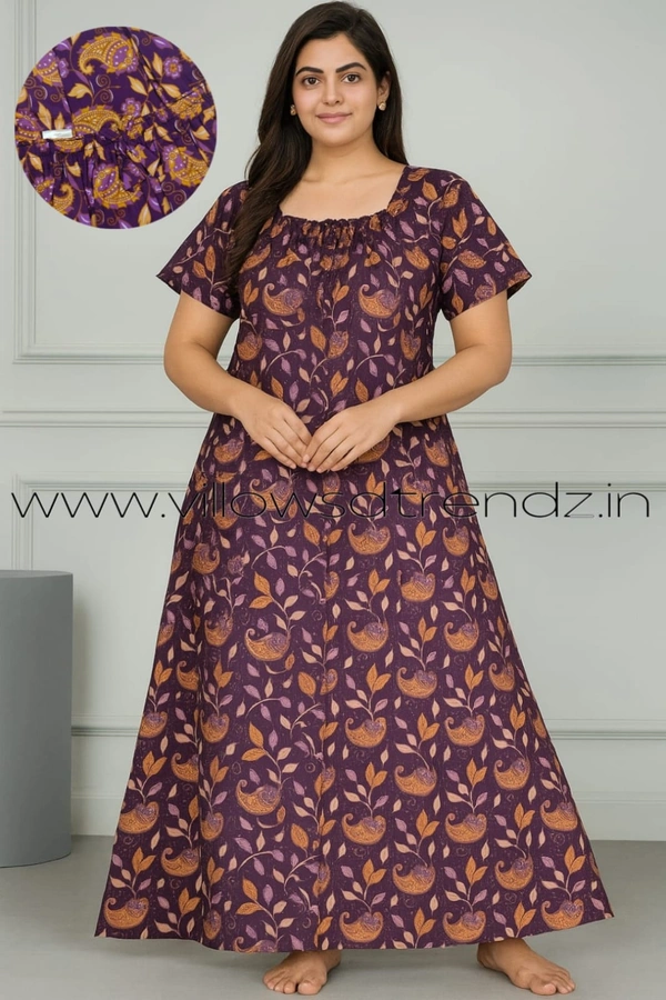 Ruthvi Ethnics Night Gown| Nighty| Elastic |Violet | NT190010 - Violet, 2XL