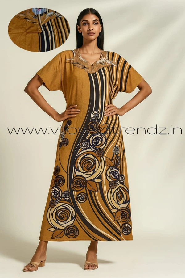 Ruthvi Ethnics Night Gown| Nighty| Frill Type Model | Brown | NT19002 - Brown, 3XL