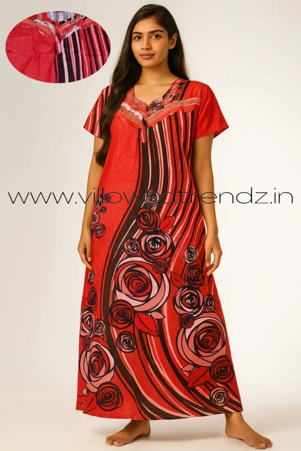 Ruthvi Ethnics Night Gown| Nighty| Frill Type Model | Red | NT19004 - Red, 3XL