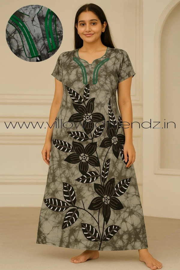 Ruthvi Ethnics Night Gown| Nighty| Lace wIth Zip Model | Grey| NT190040 - Grey, XL