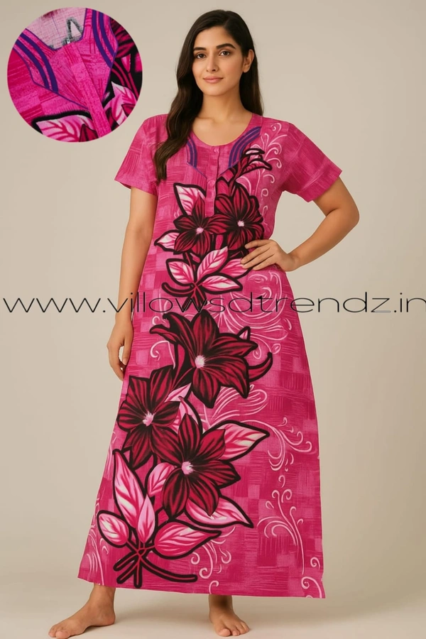Ruthvi Ethnics Night Gown| Nighty| Lace wIth Zip Model | Pink | NT190061 - Pink, XL
