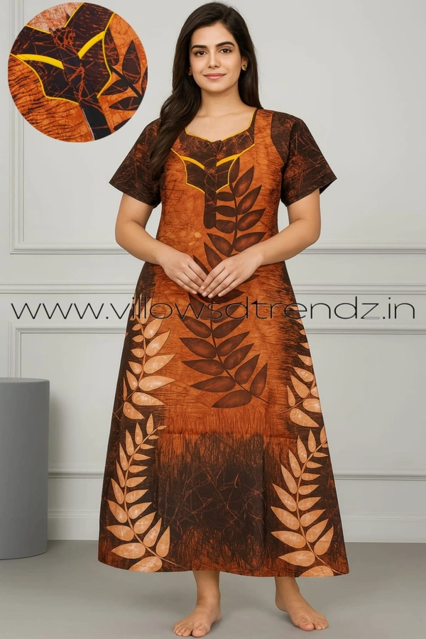 Ruthvi Ethnics Night Gown| Nighty| Piping wIth Zip Model |Brown | NT190038 - Brown, XL