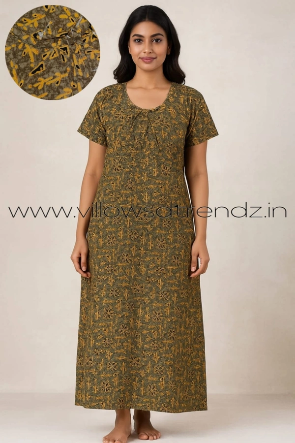 Ruthvi Ethnics Night Gown| Nighty| Round Neck | Green | NT190059 - Green, XL