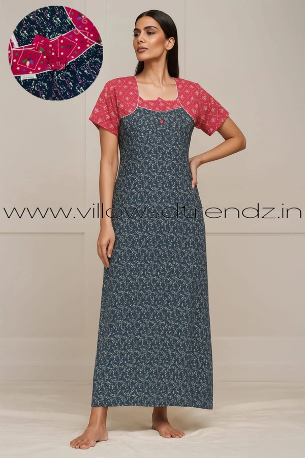 Ruthvi Ethnics Night Gown| Nighty| Titanic | blue | NT190034 - Blue, 2XL