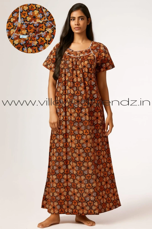 Ruthvi Ethnics Night Gown| Nighty| Titanic |Brown | NT190043 - Brown, XL