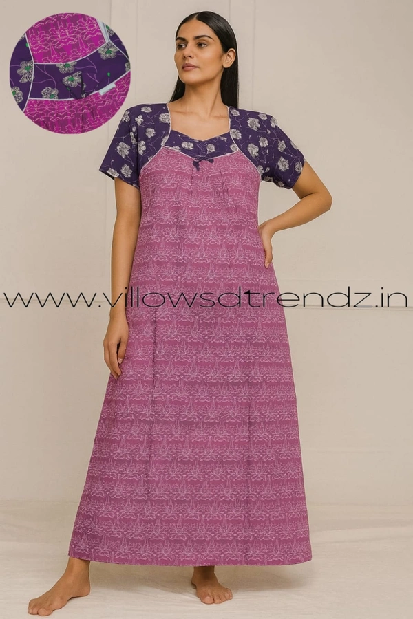 Ruthvi Ethnics Night Gown| Nighty| Titanic | Pink | NT190017 - Pink, 2XL