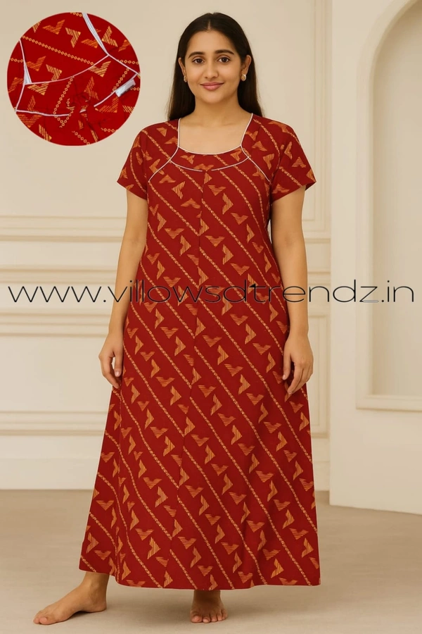 Ruthvi Ethnics Night Gown| Nighty| Titanic |Red | NT190053 - Red, XL