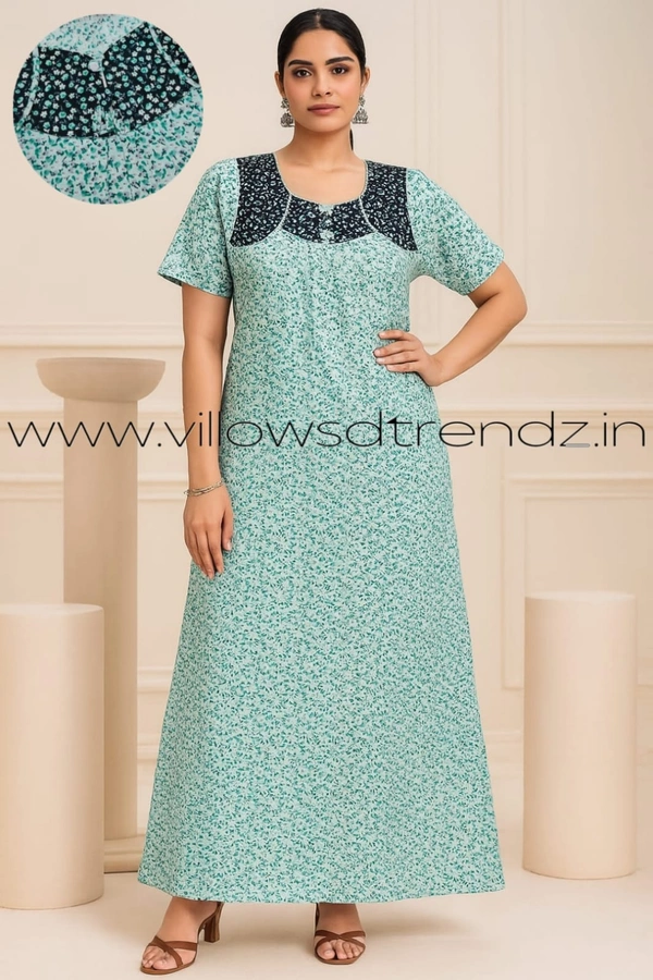 Ruthvi Ethnics Night Gown| Nighty| Titanic |Sky blue | NT190016 - Sky blue, 2XL