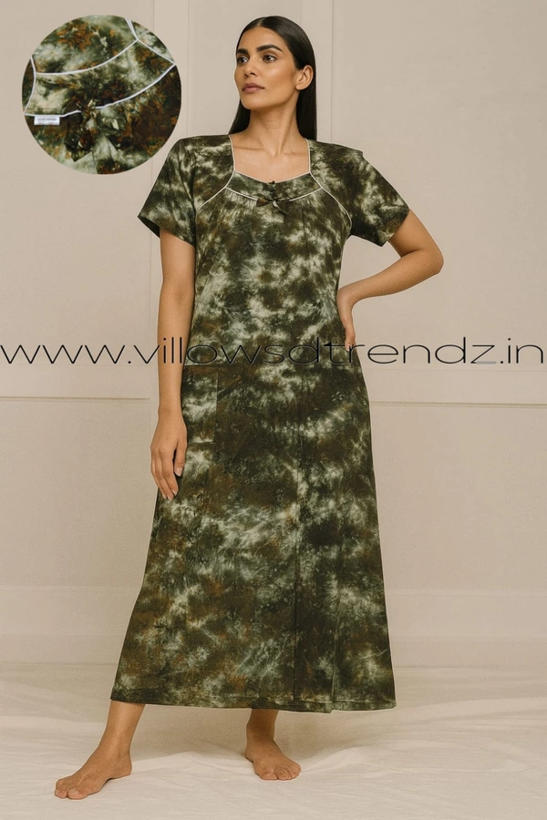 Ruthvi Ethnics Night Gown| Nighty| Titanic Tie &Die | Green | NT190030 - Green, 2XL