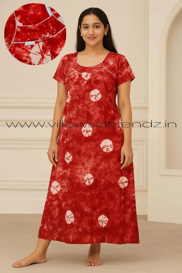 Ruthvi Ethnics Night Gown| Nighty| Titanic Tie &Die |Red | NT190033 - Red, 2XL