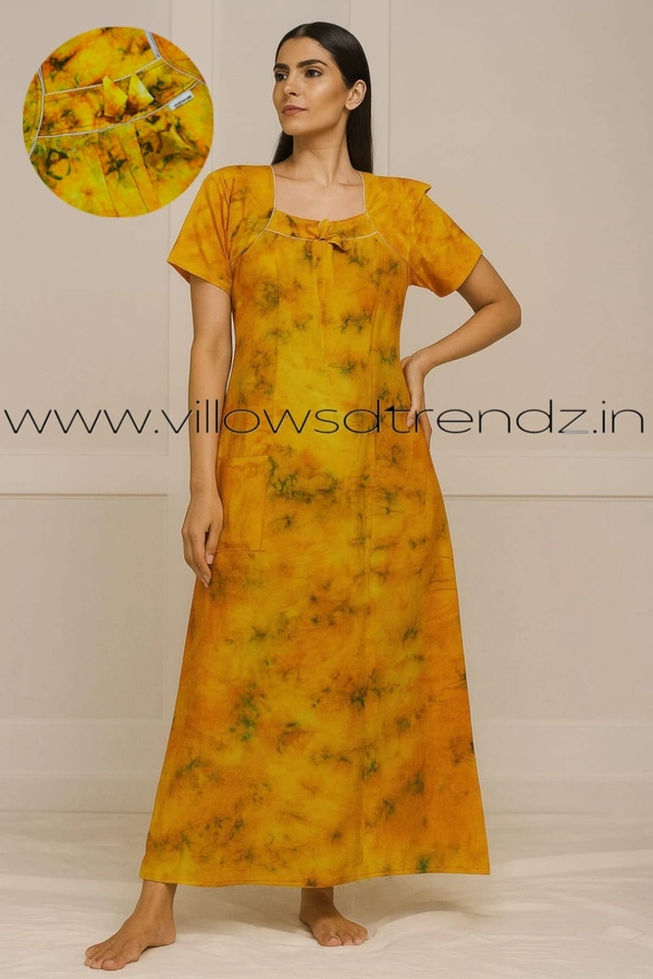 Ruthvi Ethnics Night Gown| Nighty| Titanic Tie &Die | Yellow | NT190023 - Yellow, 2XL