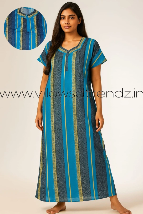 Ruthvi Ethnics Night Gown| Nighty| Zip Model | blue | NT19005 - Blue, 3XL