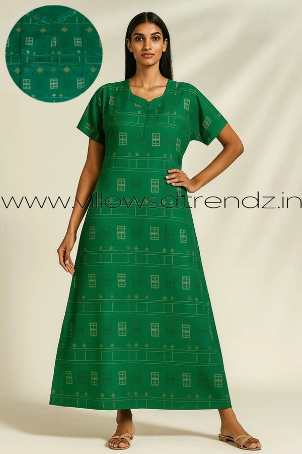 Ruthvi Ethnics Night Gown| Nighty| Zip Model |Green| NT19001 - Green, 3XL