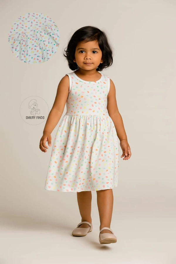 Smurf Finds Organic Cotton Frock for Girls SMF10503 - White, 3 Yr