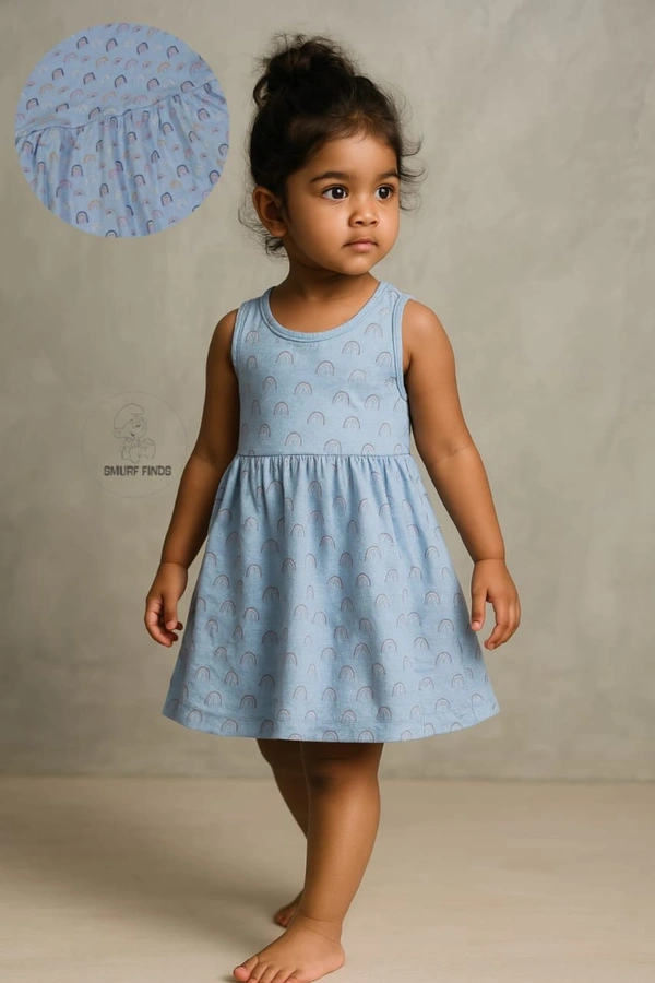 Smurf Finds Organic Cotton Frock for Girls SMF10507 - Sky Blue, 10 Yr