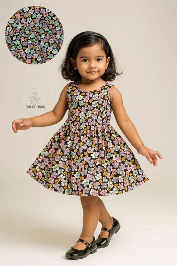Disney Organic Cotton Frock for Girls SMF11022 - Black With Florel, 1-2 Yr