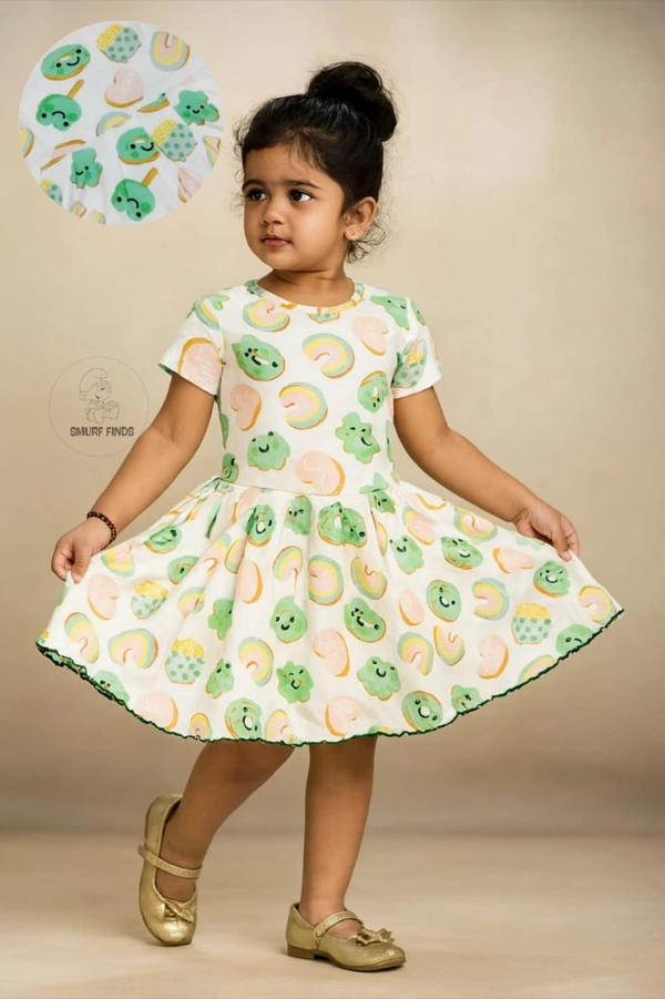 Smurf Finds Organic Cotton Frock for Girls  SMF9001 - White, 5-6 Yr