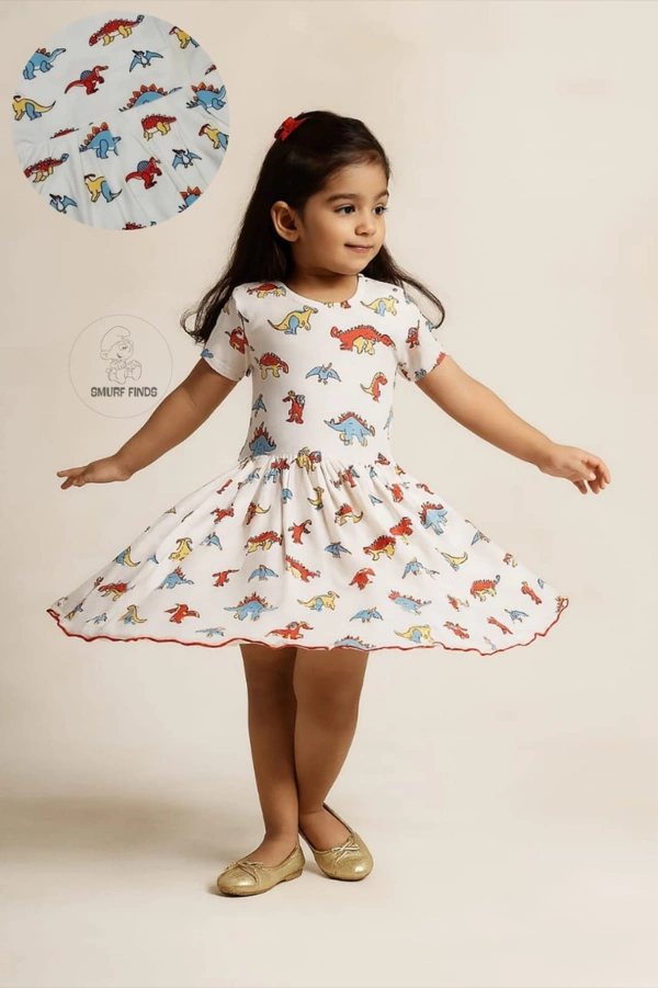 Smurf Finds Organic Cotton Frock for Girls  SMF9002 - White, 5-6 Yr