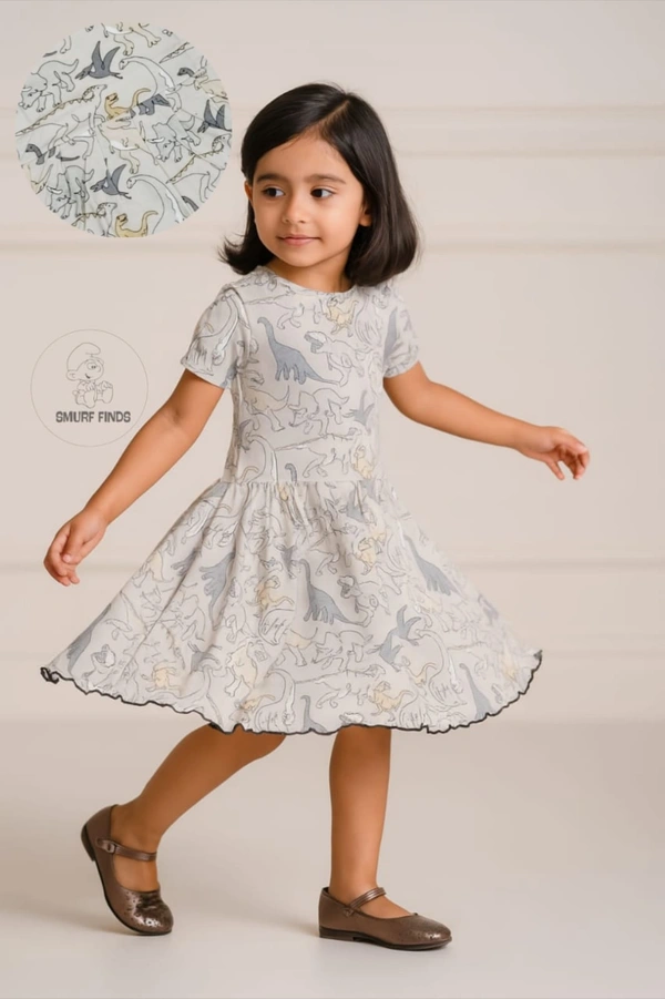 Smurf Finds Organic Cotton Frock for Girls  SMF9003 - Grey, 5-6 Yr