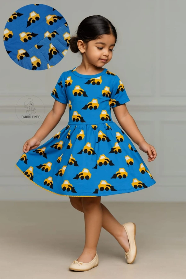 Smurf Finds Organic Cotton Frock for Girls  SMF9004 - Blue, 5-6 Yr