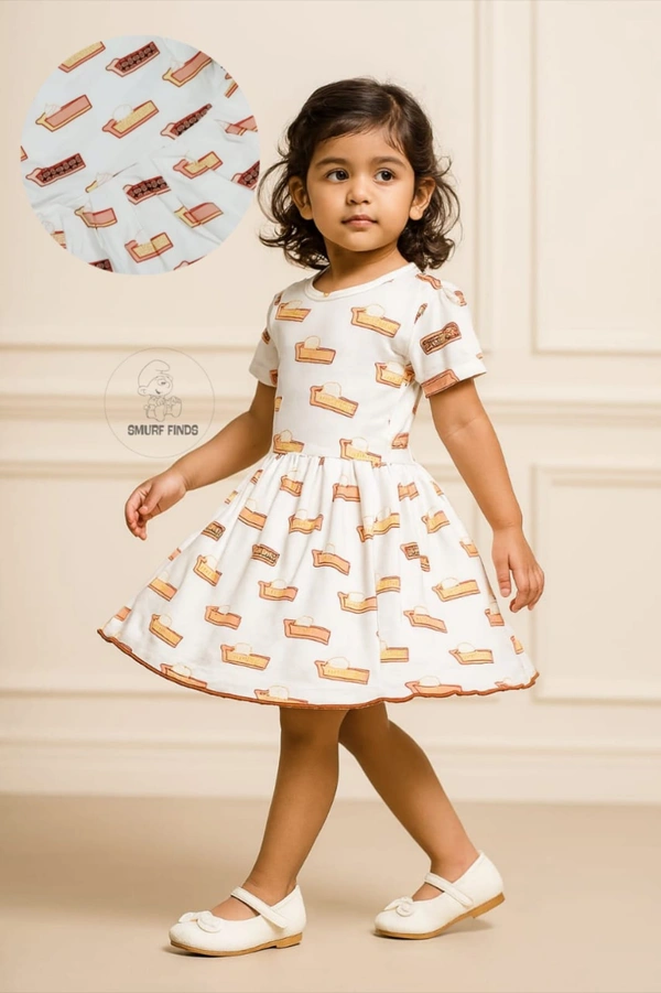 Smurf Finds Organic Cotton Frock for Girls  SMF9005 - White, 5-6 Yr