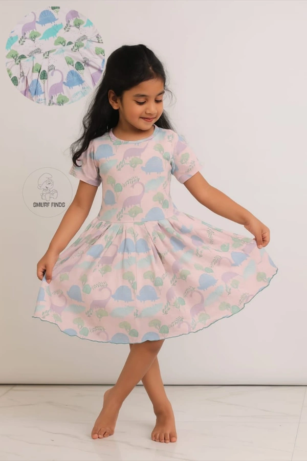 Smurf Finds Organic Cotton Frock for Girls  SMF9007 - Light Pink, 6-7 Yr