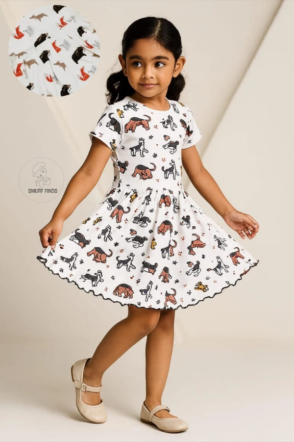 Smurf Finds Organic Cotton Frock for Girls  SMF9008 - White, 7-8 Yr