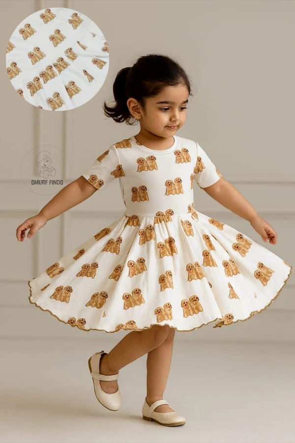 Smurf Finds Organic Cotton Frock for Girls  SMF9009 - White, 4-5 Yr