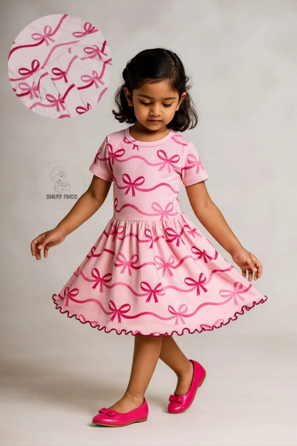 Smurf Finds Organic Cotton Frock for Girls  SMF9010 - Baby Pink, 3-4Yr