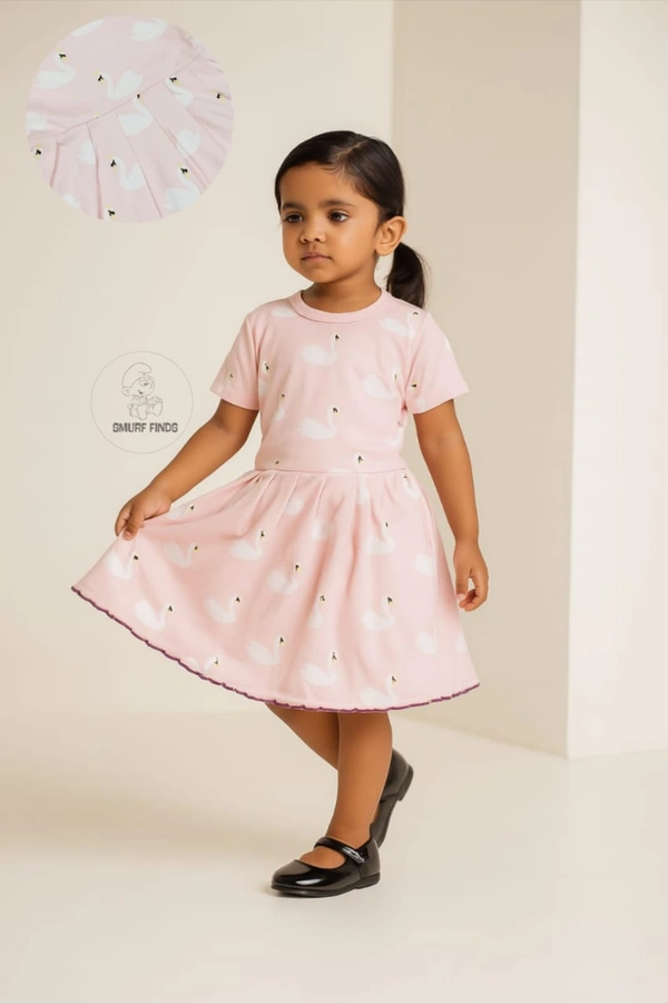 Smurf Finds Organic Cotton Frock for Girls  SMF9011 - Light Pink, 3-4Yr