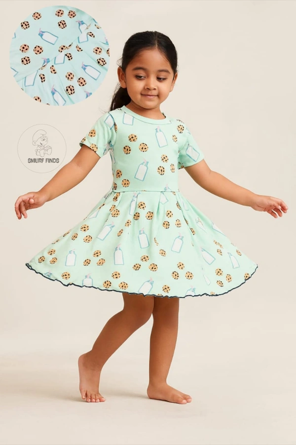 Smurf Finds Organic Cotton Frock for Girls  SMF9013 - Peach Green, 4-5 Yr