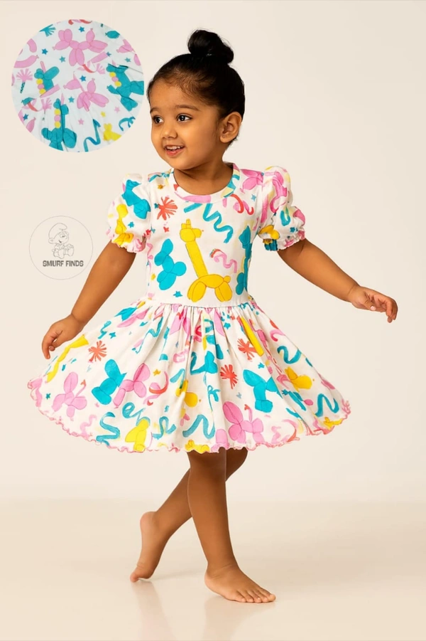 Smurf Finds Organic Cotton Frock for Girls  SMF9014 - White, 5-6 Yr