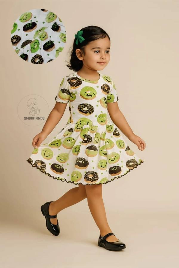 Smurf Finds Organic Cotton Frock for Girls  SMF9015 - White, 5-6 Yr