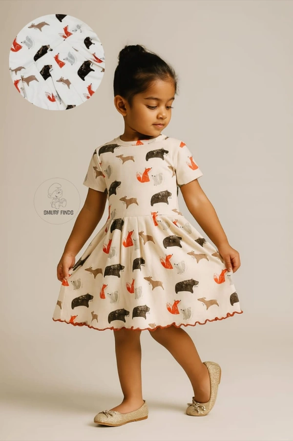 Smurf Finds Organic Cotton Frock for Girls  SMF9016 - White, 2-3 Yr