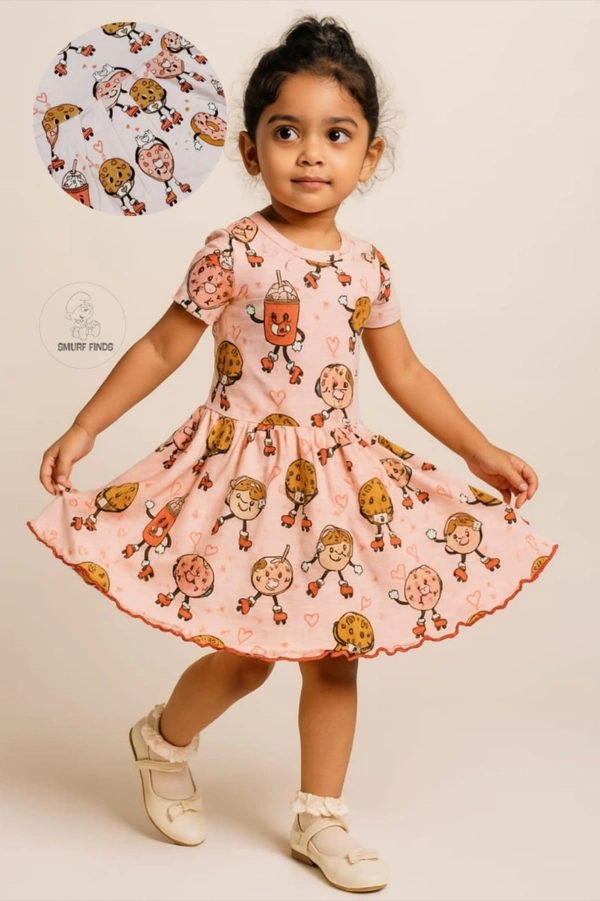 Smurf Finds Organic Cotton Frock for Girls  SMF9017 - Peach Pink, 2-3 Yr