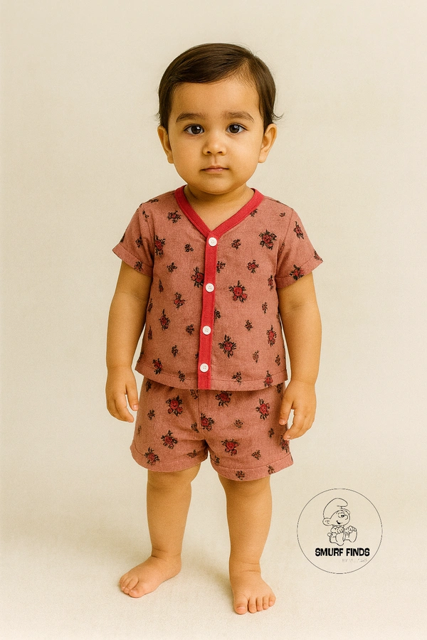 Smurf Finds Organic Cotton Muslin Unisex Cord Set| 100% Cotton| Perferct for Babies|Safe Prints|Pack Contains 1 Tshirt and 1 Bottom| Red | SMCD14406 - 1 -2 yr, Red