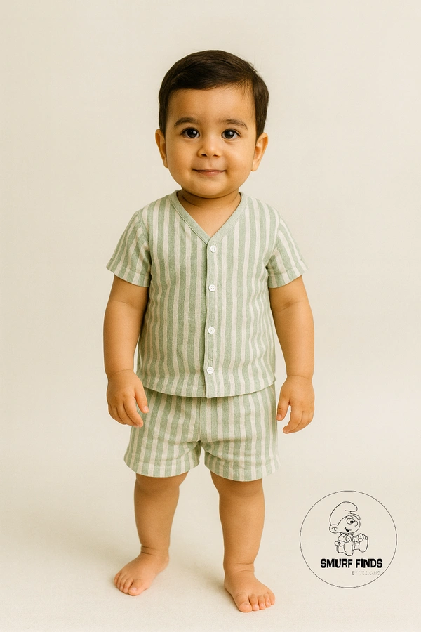 Smurf Finds Organic Cotton Muslin Unisex Cord Set| 100% Cotton| Perferct for Babies|Safe Prints|Pack Contains 1 Tshirt and 1 Bottom| Olive Green| SMCD14403 - 1 -2 yr, Olive Green