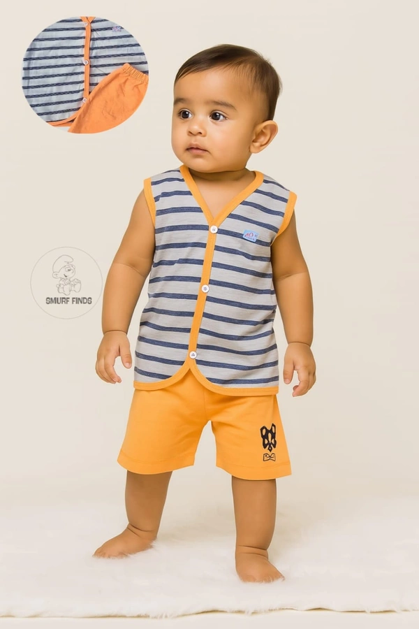 Smurf Finds Organic Cotton Unisex Cord Set| 100% Cotton| Perferct for Babies|Safe Prints|Pack Contains 1 Tshirt and 1 Bottom| Yellow| SMJS6801 - 9-12 Month, Yellow