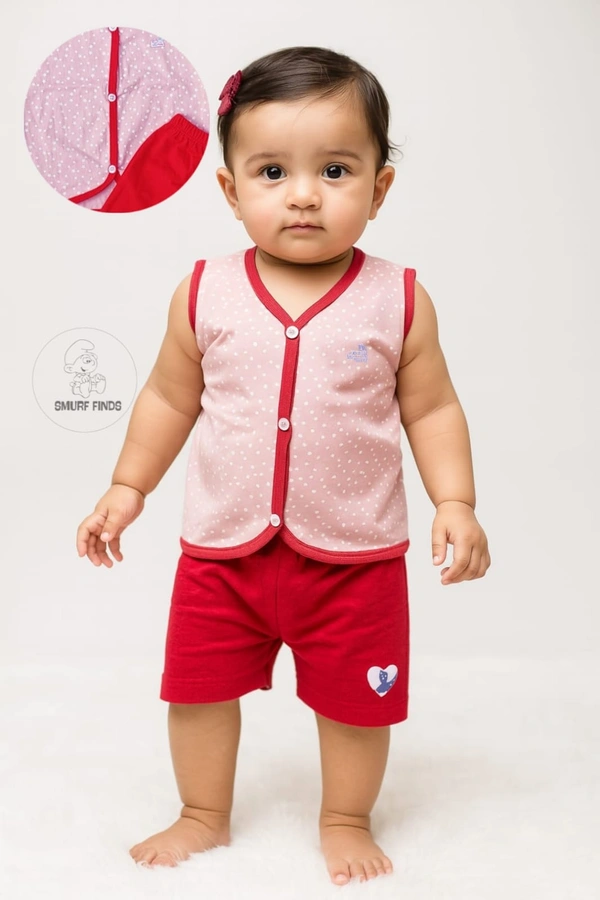 Smurf Finds Organic Cotton Unisex Cord Set| 100% Cotton| Perferct for Babies|Safe Prints|Pack Contains 1 Tshirt and 1 Bottom| Red | SMJS6804 - 9-12 Month, Red