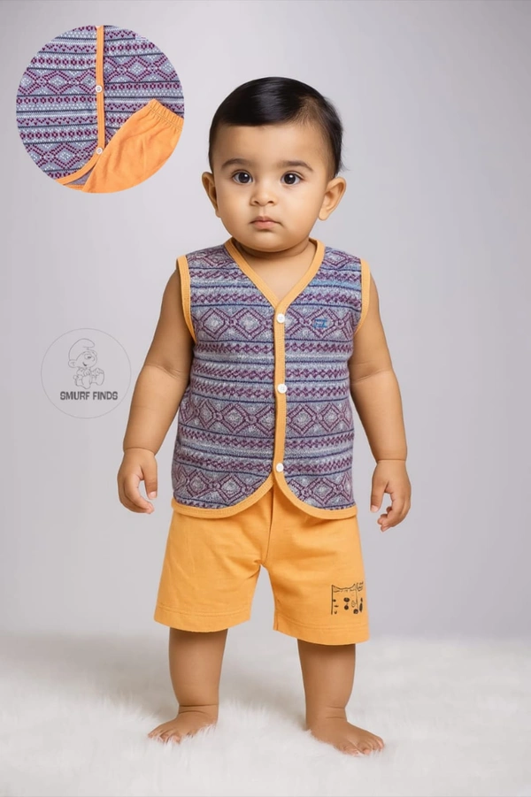 Smurf Finds Organic Cotton Unisex Cord Set| 100% Cotton| Perferct for Babies|Safe Prints|Pack Contains 1 Tshirt and 1 Bottom| Light Yellow | SMJS6802 - 9-12 Month, Light Yellow