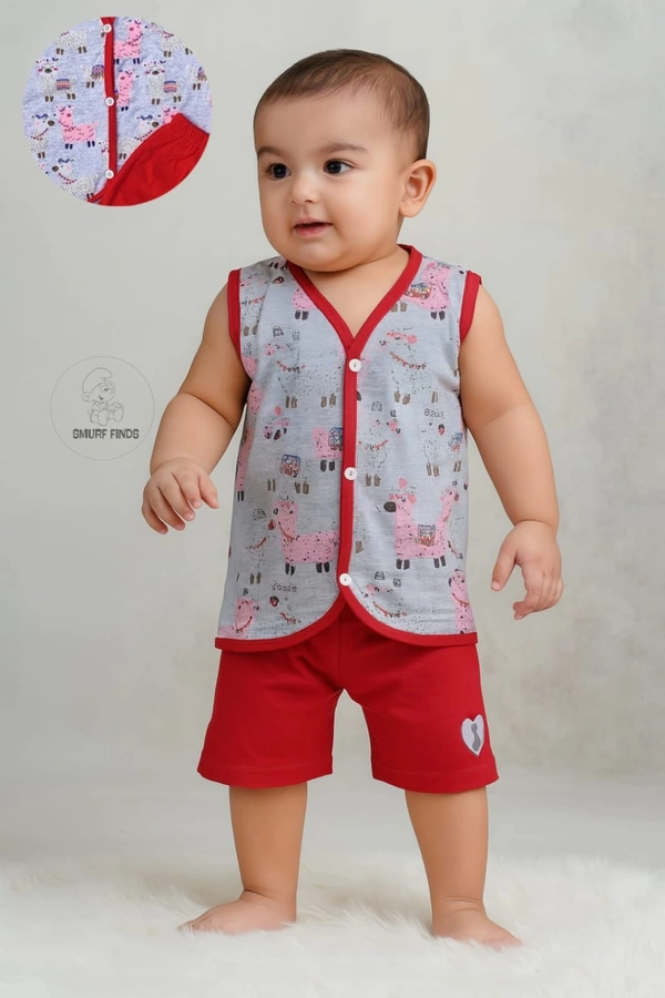 Smurf Finds Organic Cotton Unisex Cord Set| 100% Cotton| Perferct for Babies|Safe Prints|Pack Contains 1 Tshirt and 1 Bottom| Red | SMJS6803 - 0-3 Month, Red