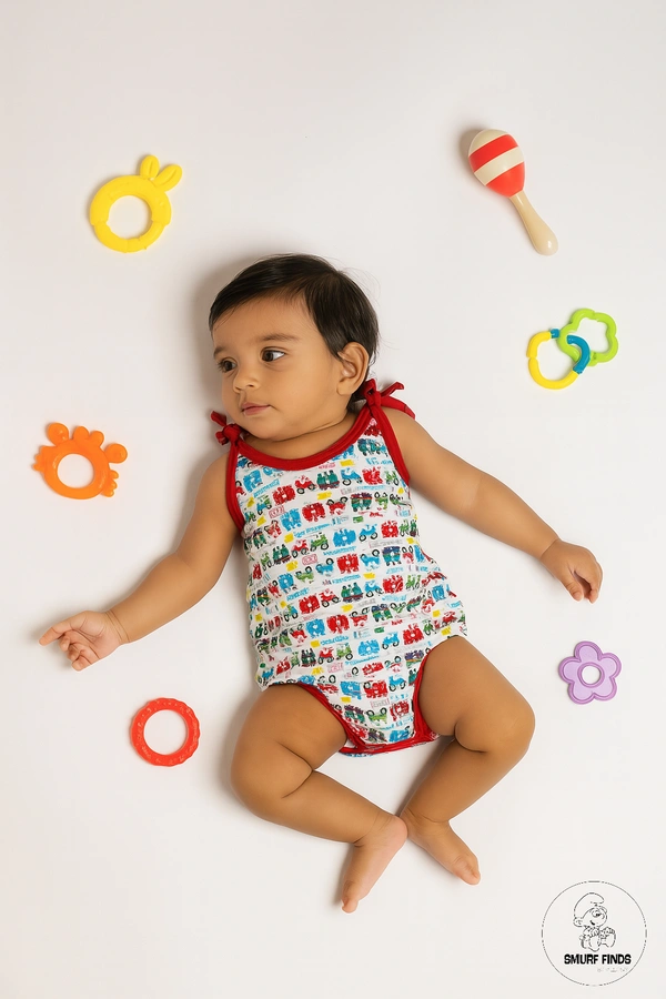 Smurf Finds Organic Cotton Unisex Jhabla's| 100% Cotton| Perferct for New Borns|Safe Prints| White With red| SMOJB3305 - 9-12 Month, White With red