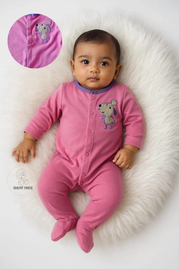Smurf Finds Organic Cotton Unisex Rompers| 100% Cotton| Perferct for Babies|Safe Prints| Pink |SMLR5803 - 6-9 Month, Pink
